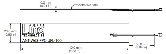 Mechanical Drawing - TE Connectivity / Linx Technologies ANT-W63-FPC-UFL-100 Wi-Fi 6 Antenna